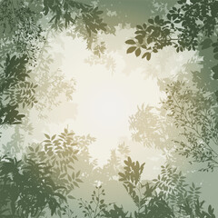 Vector background with branches of various trees and bushes. You can place your text in the center.