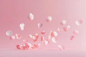 Pink rose petals floating background soft composition.