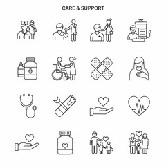 Care & Support Icon Set – Minimalist Vector Illustrations for Health