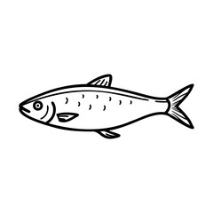 A simple illustration of a fish, showcasing its streamlined body, fins, and scales. The fish is depicted in a side view, emphasizing its shape and features.