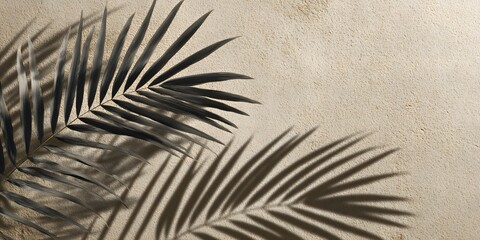 Soft Palm Leaf Shadow Cast Gracefully on a Warm Beige Textured Background for Natural Minimalist Design Aesthetics