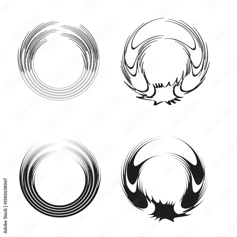 Poster circular speed lines. dynamic ring set. swirl motion frames. vector energy circle.