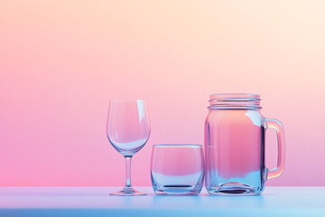 Three Glassware on Pink-Blue Gradient