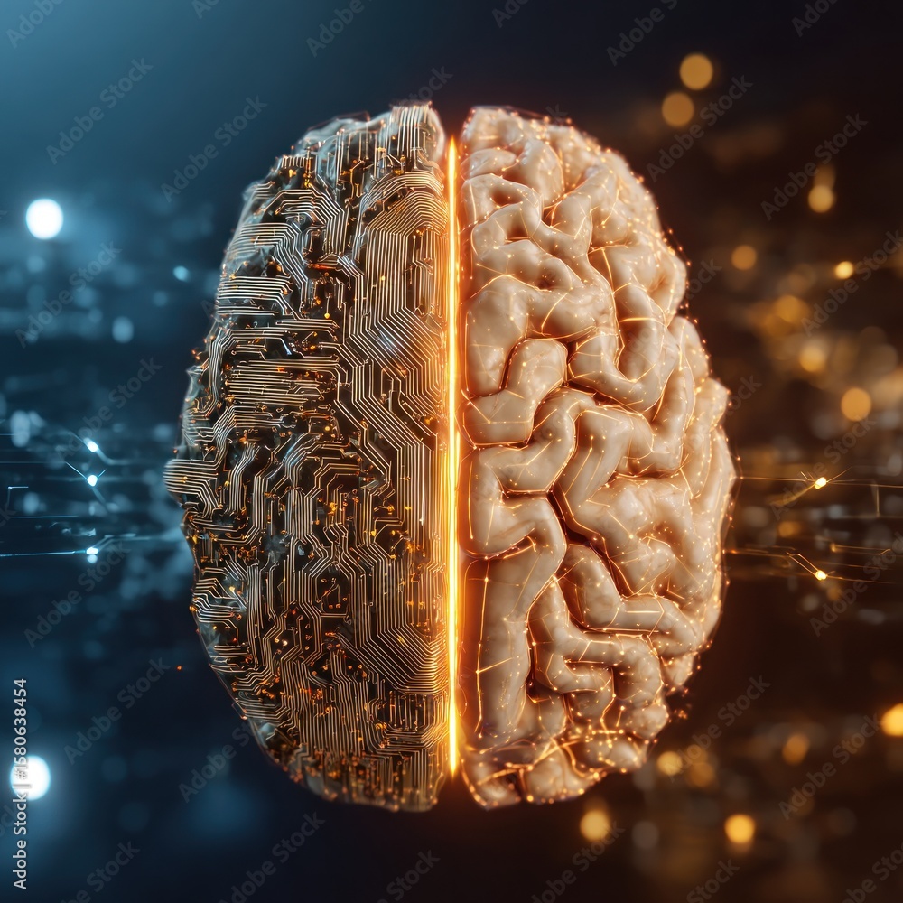Poster digital brain circuit board and network lines