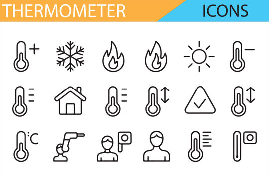 Medical and weather vector icons showing diverse temperature ranges and conditions.

