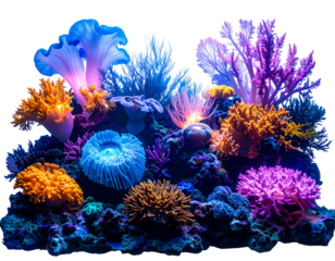 Untitled design - Fantasy Coral Reef Scene with Bioluminescent Elements, Generative AI Art, Isolated on Transparent Background PNG