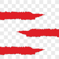 Red Torn Paper Strips Set Isolated for Overlay Design