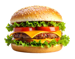 Untitled design - Classic Cheeseburger with Lettuce, Tomato, and Onion, Front View, AI Generated, Isolated on White Background PNG