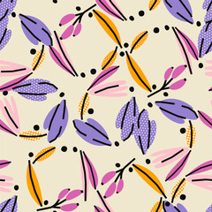 Floral seamless pattern with tulips. Flowers and leaves. Vector background, design, print