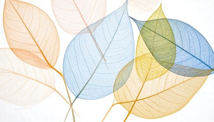 Delicate Botanical Illustration of Translucent Leaves in Colored Pencil on Vellum Background