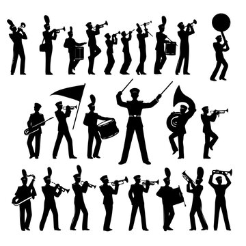 set of marching band silhouette, set of marching band vector