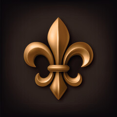 Vector 3d Realistic Fleur de Lis Illustration. Golden Fleur de Lis Icon. Realistic Fleur de Lis Symbol for Heraldry, Royal Emblem, Medieval Design. Fleur de Lis Logo, Classic French Ornament © gomolach