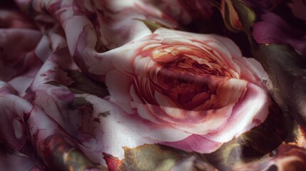 Botanical rose print on luxury silk scarf material