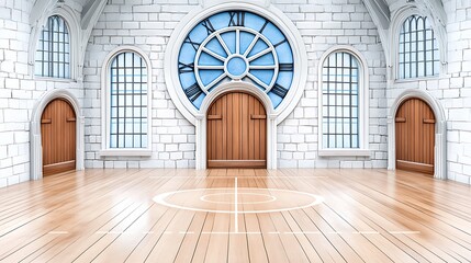 Giant Roman Clock Face Design on Basketball Court Background