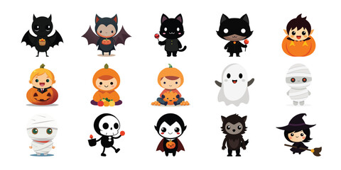 Obraz premium Vector art of a playful collection of halloween characters and spooky icons