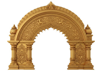 Fototapeta premium Golden traditional Indian archway, intricate temple entrance design, ornate cultural gateway with carvings