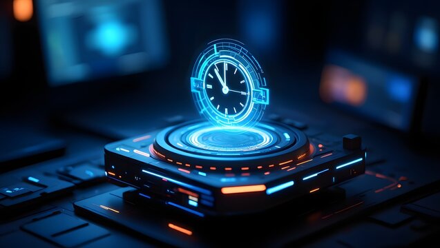 Futuristic technology clock time management concept deadline and productivity timer