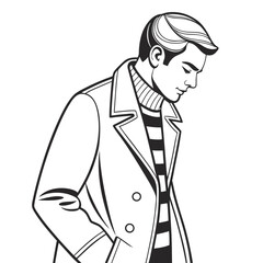 Obraz premium Retro Style Illustration of a Fashionable Man in an Overcoat