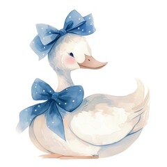Blue coquette duck illustration watercolor art.