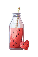 Watermelon smoothie in a bottle isolated on white. Vector illustration.