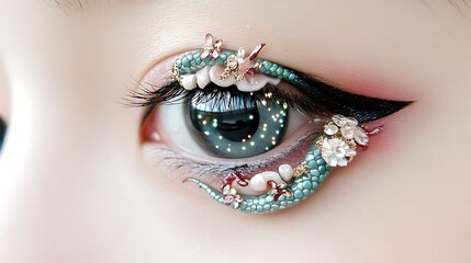 Liquid Black Eyeshadow Monster with Glowing Elements on Eye