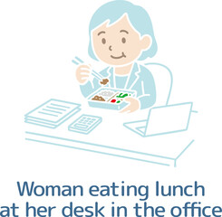 デスクでランチを食べる女性（主線なし）
Woman eating lunch at her desk (no main line)