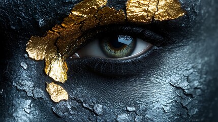 Dramatic Black Eyeshadow with Volcanic Ash Texture on Eye