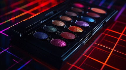 Black Eyeshadow Palette with Holographic Stickers and Colorful Shades