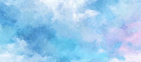 Obraz premium Abstract blue and pink watercolor wash background textured painted cloudscape