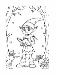 Fototapeta premium A kind elf is reading a book. 