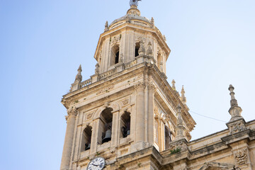Fototapeta premium Historic cathedral tower in Jaen, Andalucia showcasing intricate architecture and cultural heritage