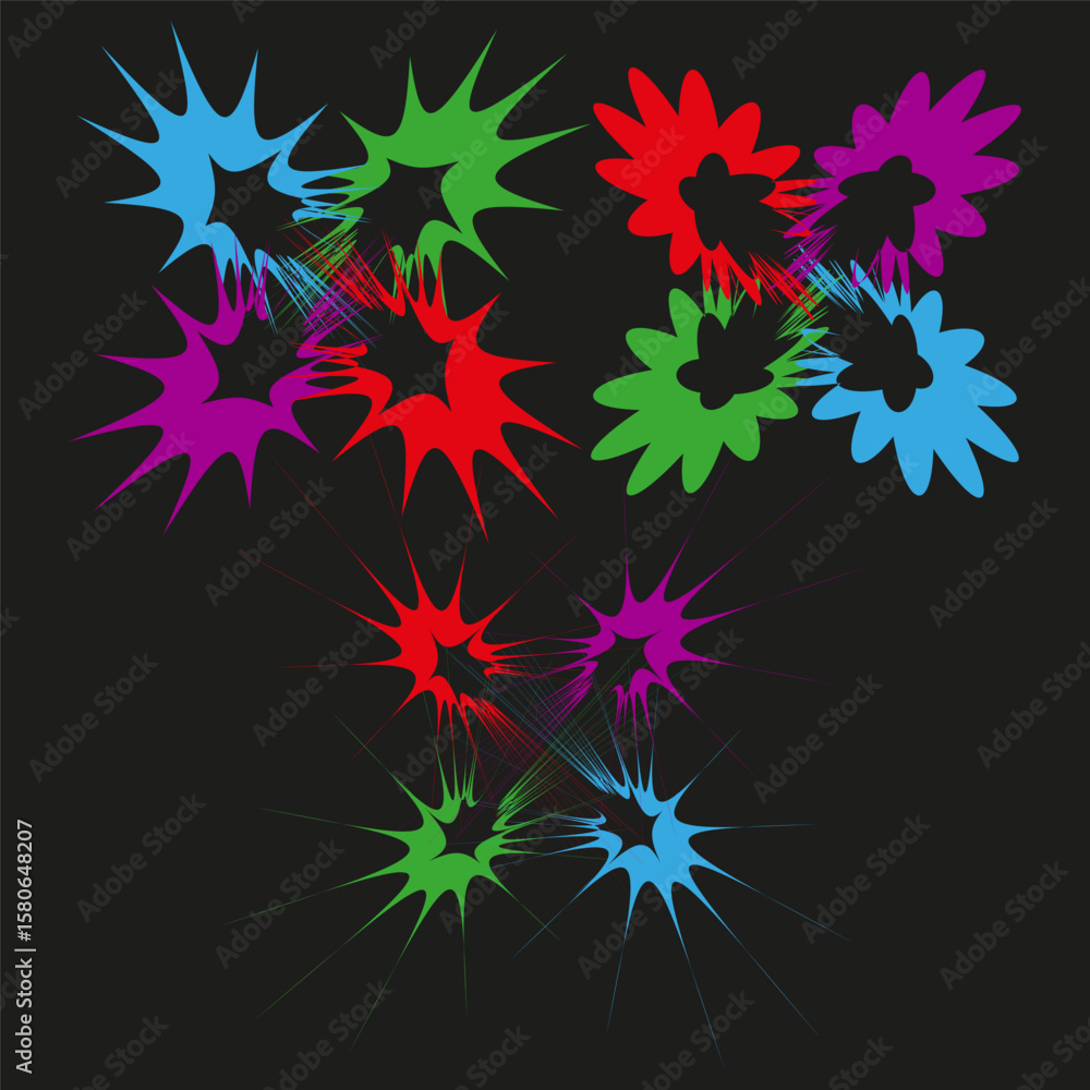 Poster colorful burst pattern. abstract splash design. dynamic vector element. bright chaotic illustration.