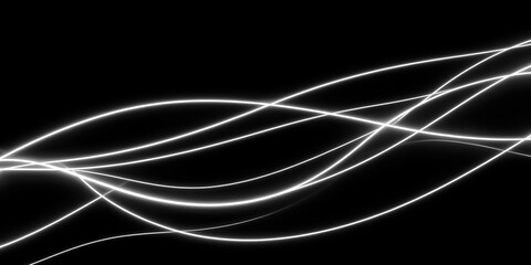Abstract background with dynamic glowing white neon lines on black. A modern, high-tech design...