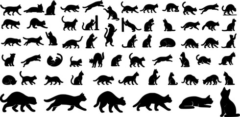 Cat Silhouette Stroke Icon Collections. Containing Sitting, Walking, Jumping, Sleeping and more cat poses. Editable outline icon collection.