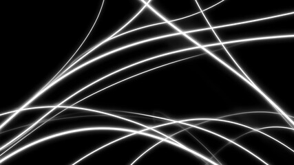 Abstract background with dynamic glowing white neon lines on black. A modern, high-tech design...