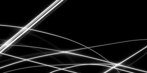 Abstract background with dynamic glowing white neon lines on black. A modern, high-tech design...