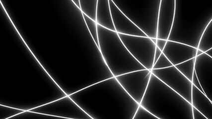Abstract background with dynamic glowing white neon lines on black. A modern, high-tech design...