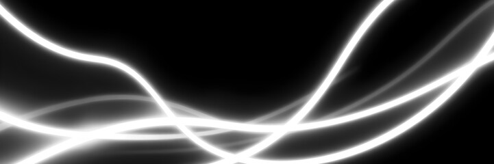 Abstract background with dynamic glowing white neon lines on black. A modern, high-tech design...