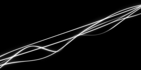 Abstract background with dynamic glowing white neon lines on black. A modern, high-tech design...