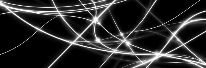 Abstract background with dynamic glowing white neon lines on black. A modern, high-tech design...