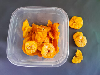 Banana chips. One of the traditional snacks made from bananas. With a sweet and savory taste