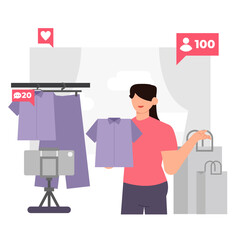 Fototapeta premium Online Shopping and E-Commerce Illustration. Fashion Sale, Mobile App, Influencer Marketing, and Product Review Concept in Flat Style