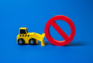 Bulldozer pushes prohibitory sign no. Cancellation of restrictions and rules. Political change,...
