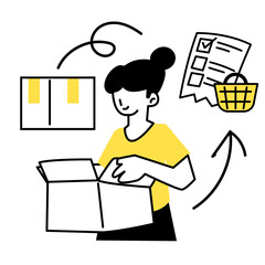 Flat E-Commerce and Shopping Icon Illustration Set – Mobile Payment, Online Purchase, Delivery, and Sale Promo in Yellow Accent