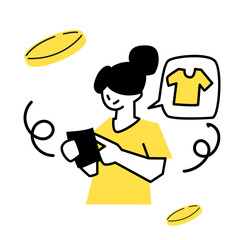 Flat E-Commerce and Shopping Icon Illustration Set – Mobile Payment, Online Purchase, Delivery, and Sale Promo in Yellow Accent