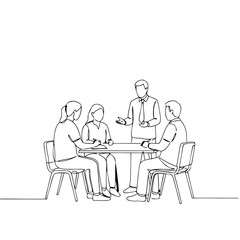 Fototapeta premium Group of people discussing ideas during meeting at table 