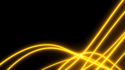 Dark abstract background with gold neon glowing lines. Bold neon gold light trails on a dark...