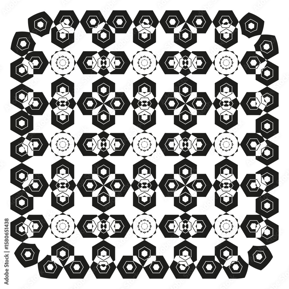 Poster black white pattern. hexagonal geometric tile. abstract vector background. modern decorative motif.