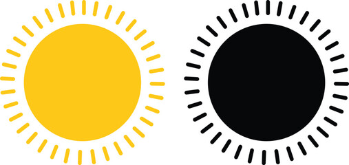 Sun icon set, Sun symbol vector sunshine and solar glow, sunrise Decorative circle full sunlight collection. Hot solar energy