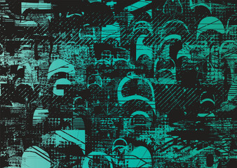 Glitch distorted geometric shape . Noise destroyed logo . Trendy cyber punk poster . Glitched frame .Grunge textured . Distressed effect .Vector shapes with a halftone dots screen print texture. 